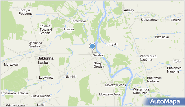 mapa Gródek, Gródek gmina Jabłonna Lacka na mapie Targeo